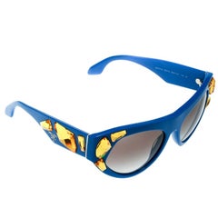 Prada Blue/Grey Gradient SPR 21Q Yellow Crystal Embellished Cat Eye Sunglasses