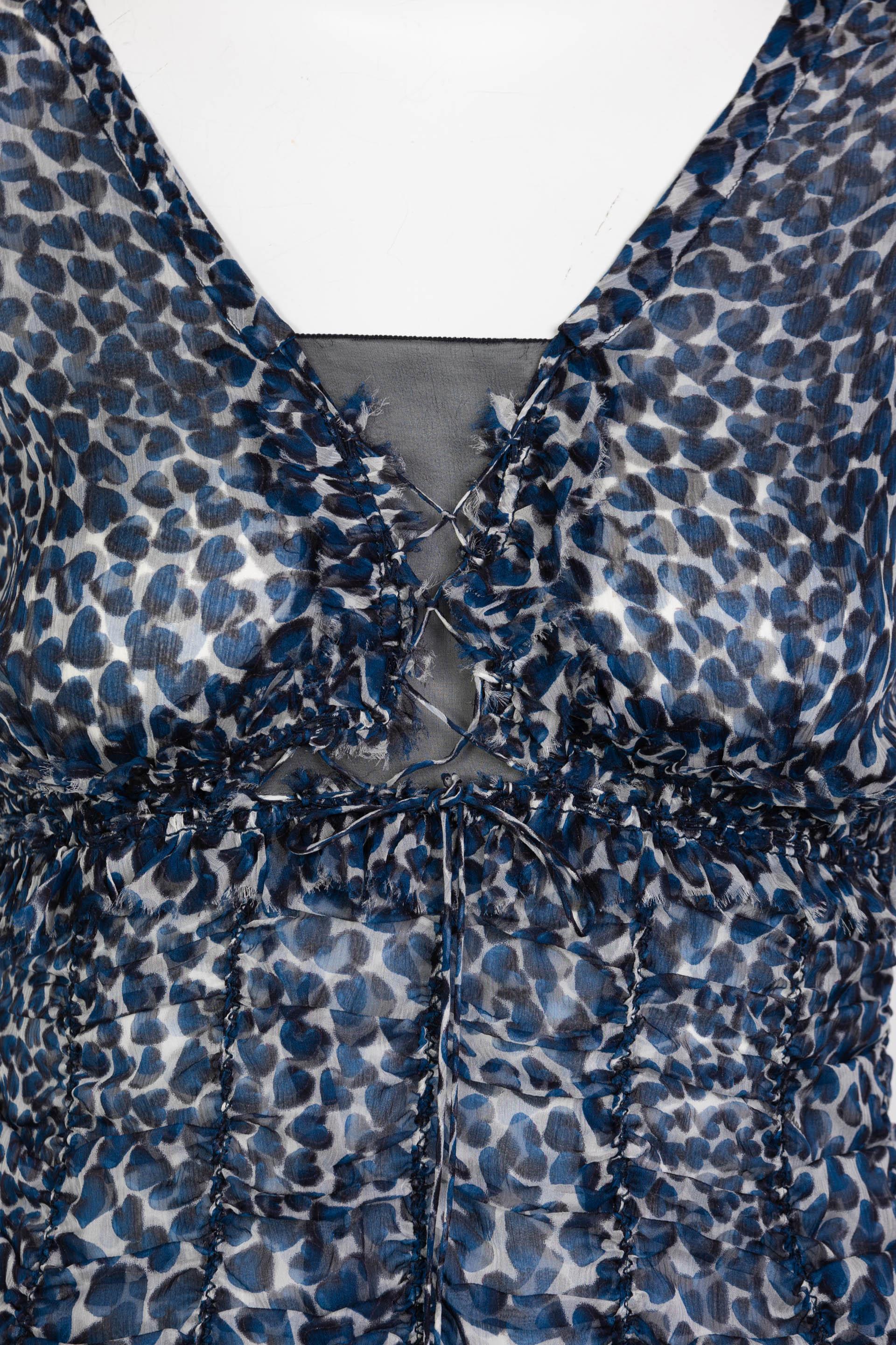 Prada - Ensemble haut et jupe froncé en forme de cœur bleu, printemps-été 2000 en vente 1