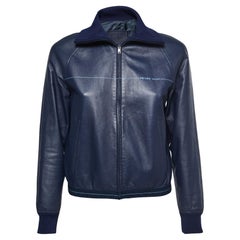 Prada Blue Lambskin Leather Zip-Up Jacket S