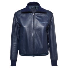Prada Giacca con zip in pelle di agnello blu S