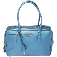 Prada Blue Leather Bauletto Satchel