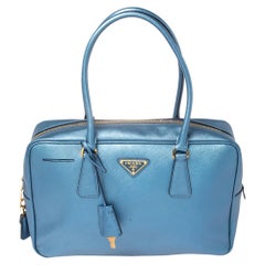 Prada Blue Leather Bauletto Satchel