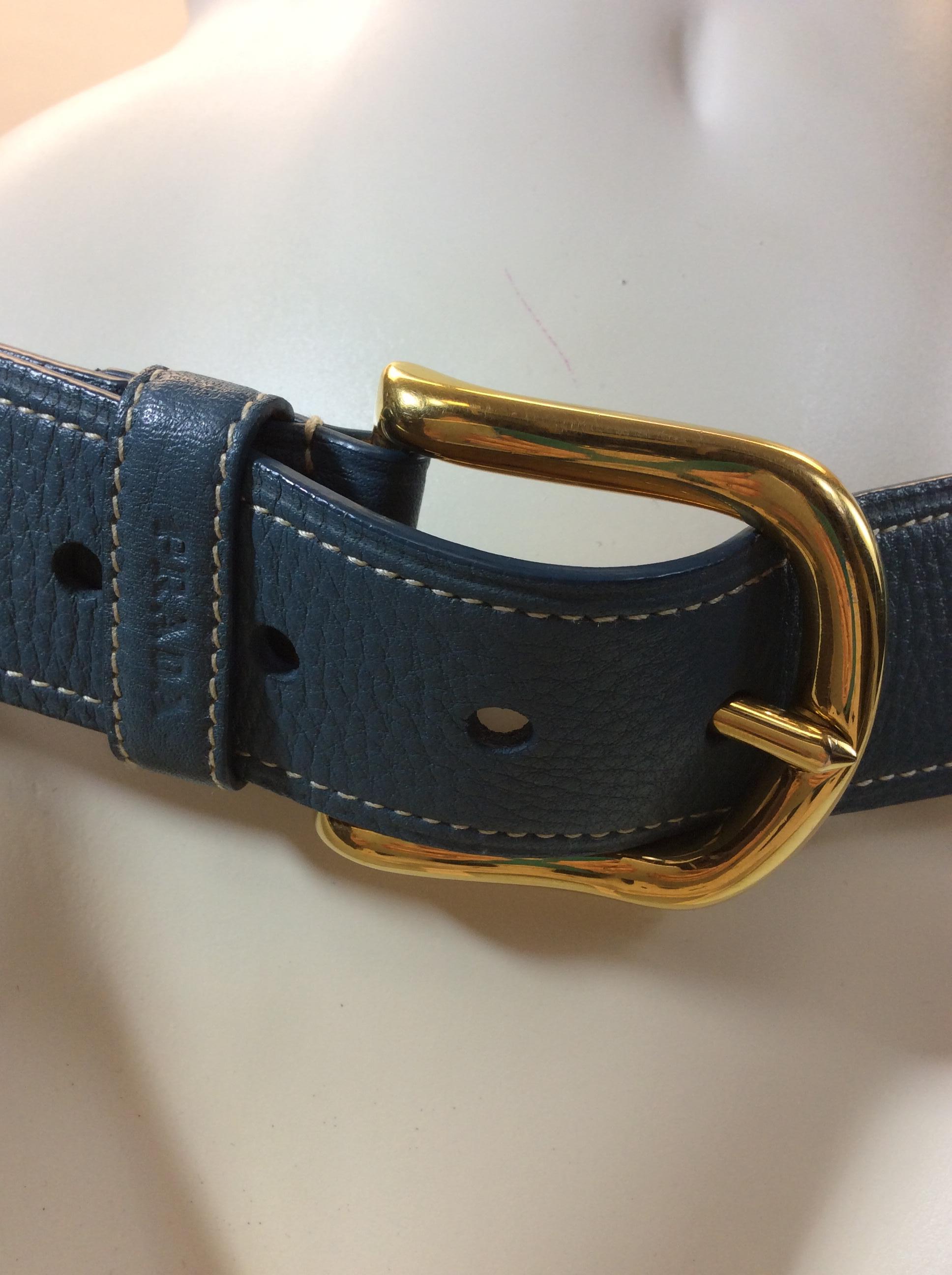 Black Prada Blue Leather Belt For Sale