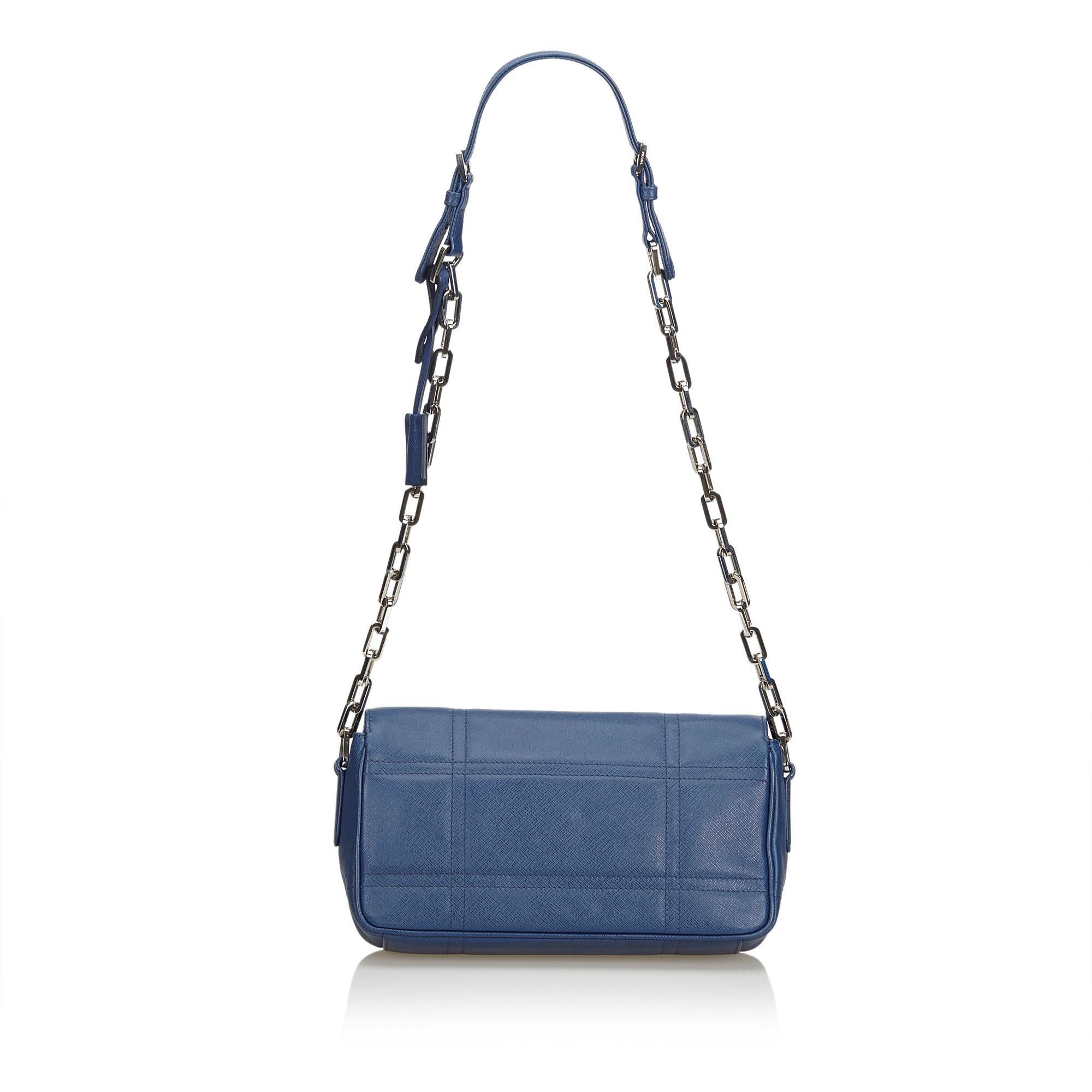 Prada Blue Leather Chain Shoulder Bag In Good Condition In Orlando, FL