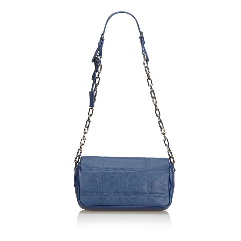 Prada Blue Leather Chain Shoulder Bag at 1stDibs