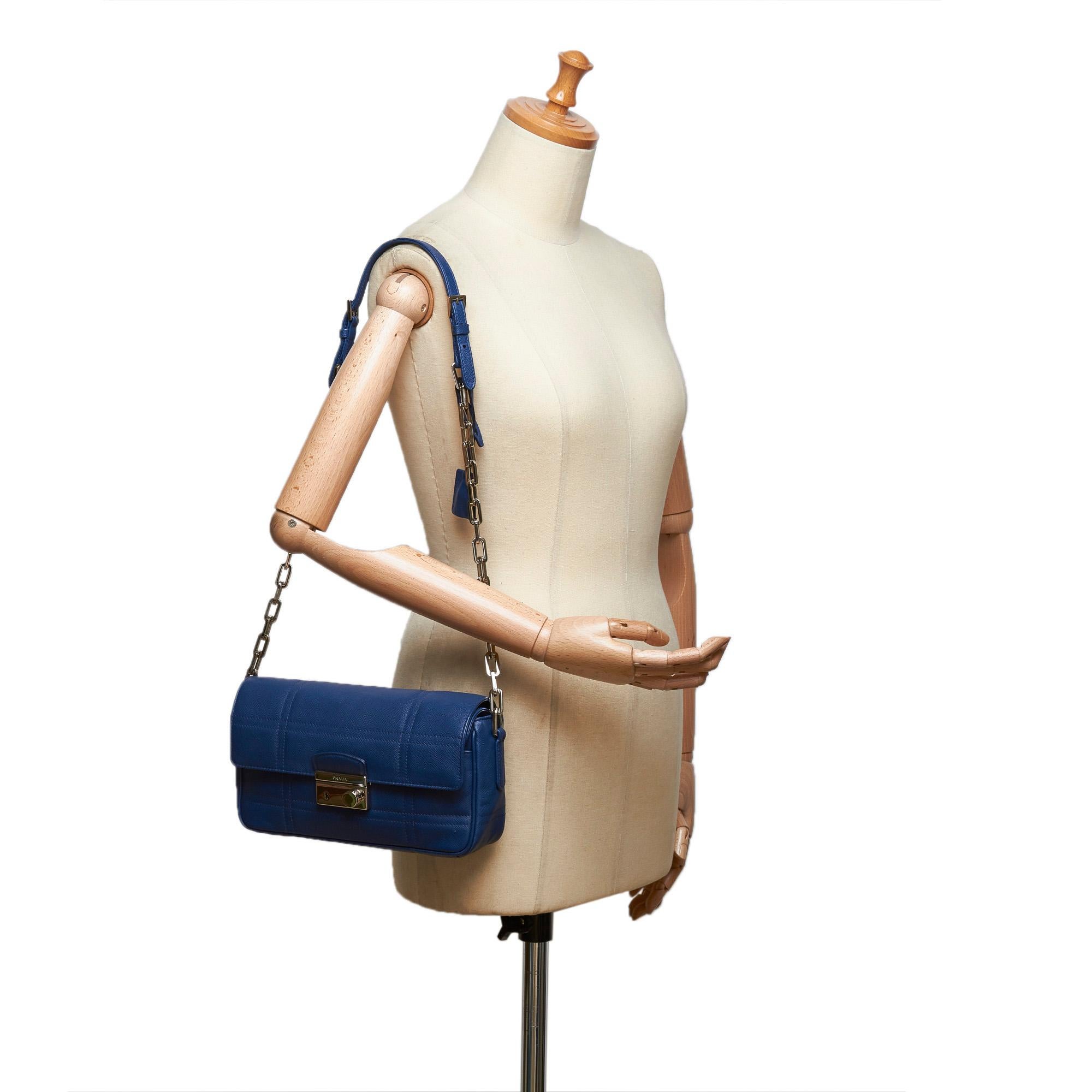 Prada Blue Leather Chain Shoulder Bag 4