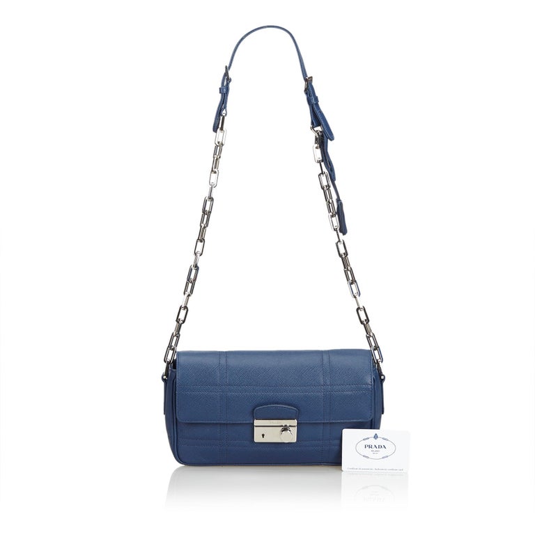 Prada Blue Leather Chain Shoulder Bag at 1stDibs