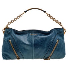 Prada Blue Leather Chain Shoulder Bag