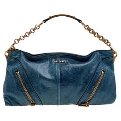 Prada Blau Leder Kette Umhängetasche