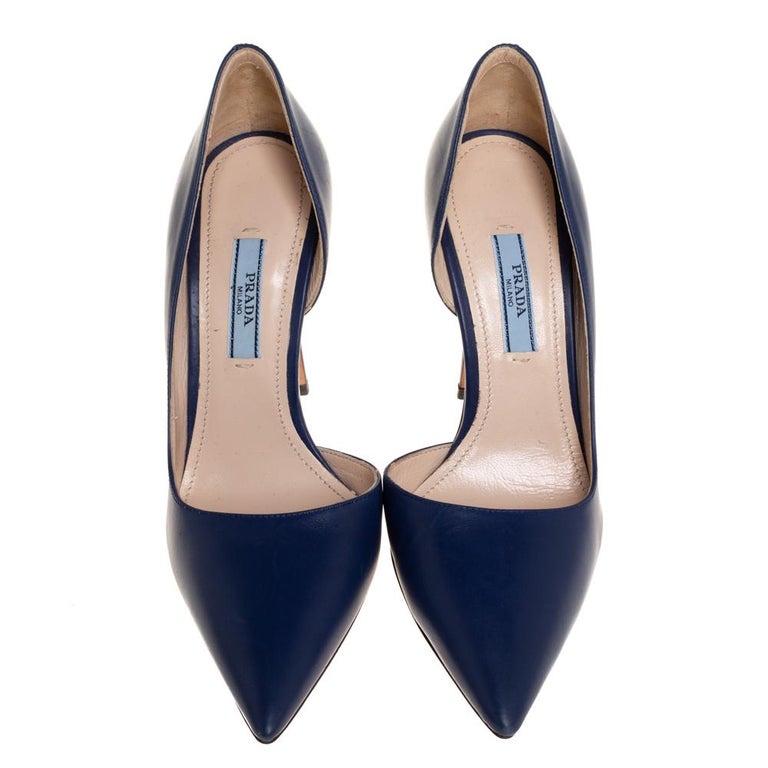 Prada Blue Leather D'orsay Pointed Toe Pumps Size 36 at 1stDibs