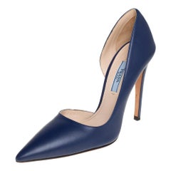 Prada Blue Leather D'orsay Pointed Toe Pumps Size 36