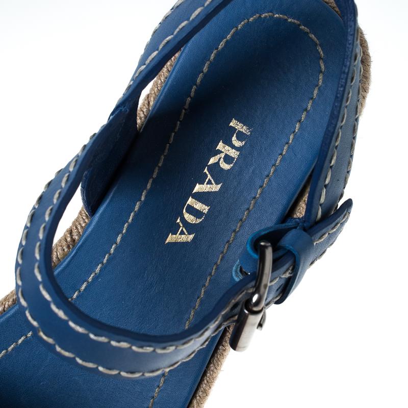 Prada Blue Leather Espadrille Flat Sandals Size 39.5 1