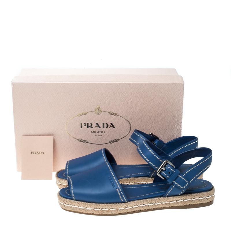 Prada Blue Leather Espadrille Flat Sandals Size 39.5 4