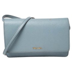 Prada Blue Leather Flap Crossbody Bag