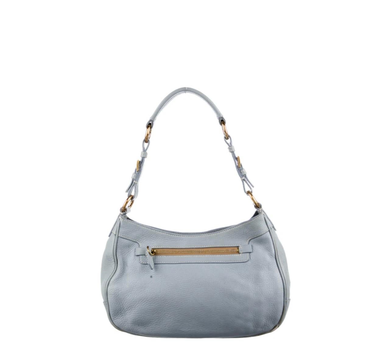 Gray Prada Blue Leather Handbag For Sale