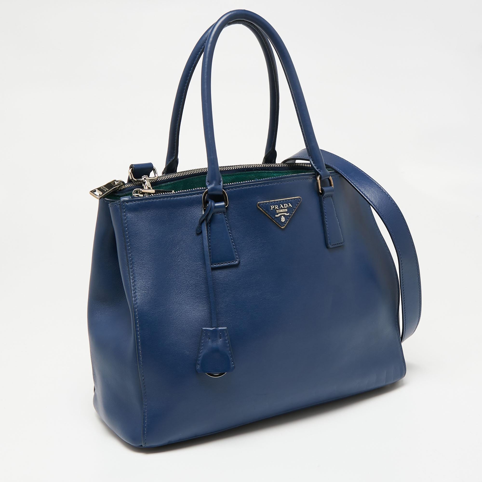 Women's Prada Blue Leather Medium Galleria Double Zip Tote