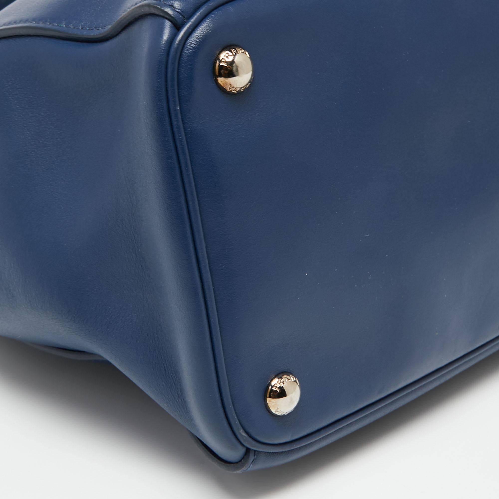 Prada Blue Leather Medium Galleria Double Zip Tote 2