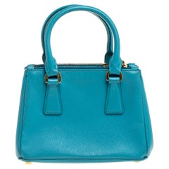 Prada Blue Leather Mini Double Zip Crossbody Bag