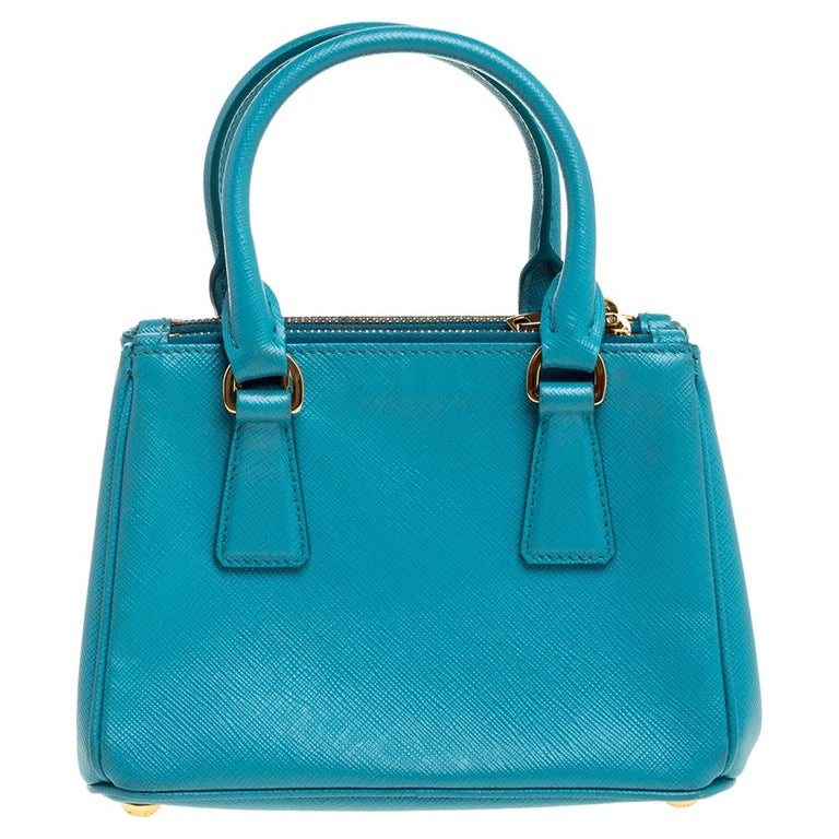 Prada Blue Leather Mini Double Zip Crossbody Bag at 1stDibs