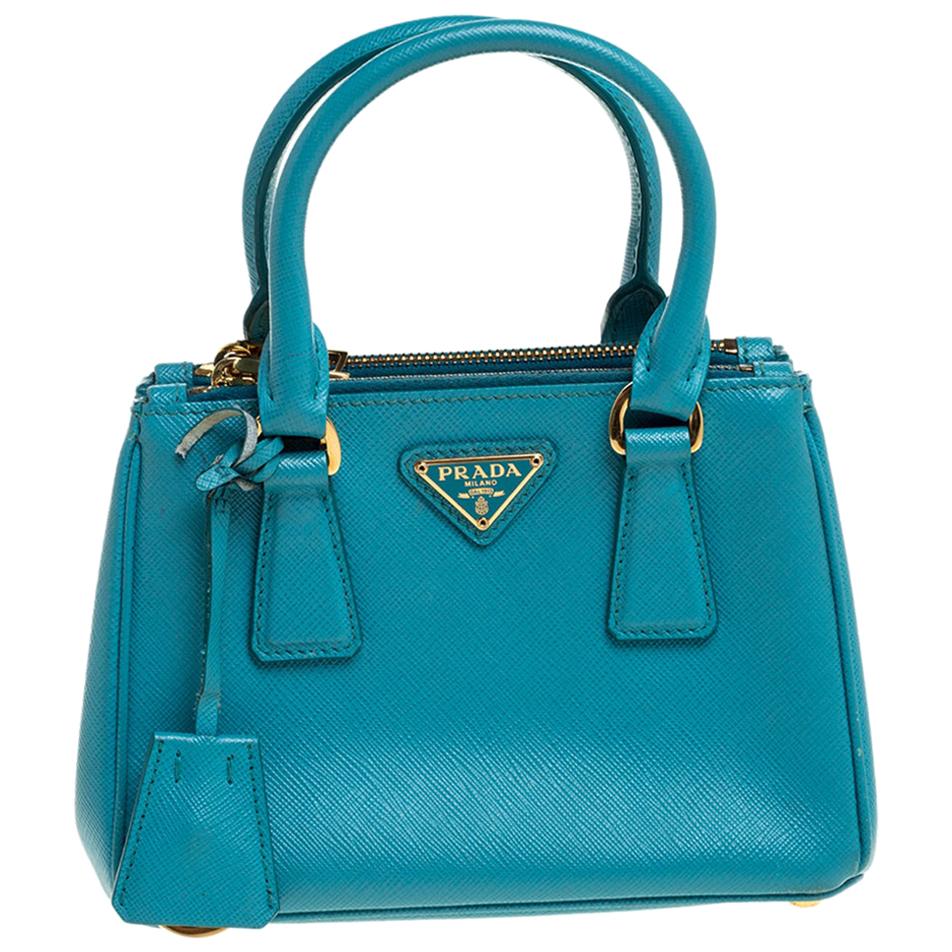 Prada Blue Leather Mini Double Zip Crossbody Bag