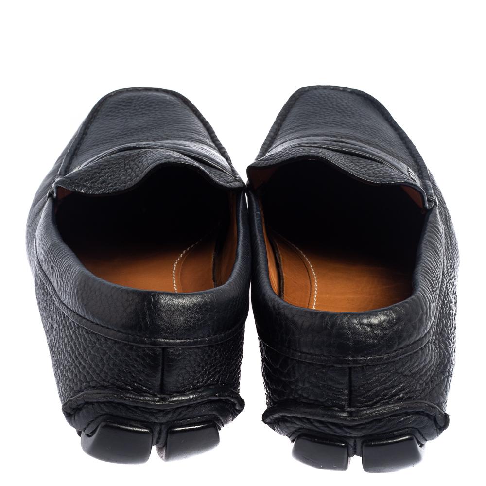 Black Prada Blue Leather Penny Slip On Loafers Size 43 For Sale