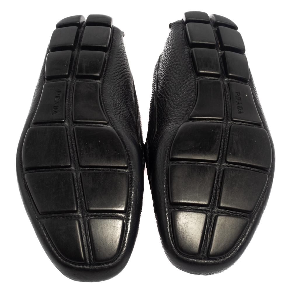 Prada Blue Leather Penny Slip On Loafers Size 43 In Fair Condition For Sale In Dubai, Al Qouz 2