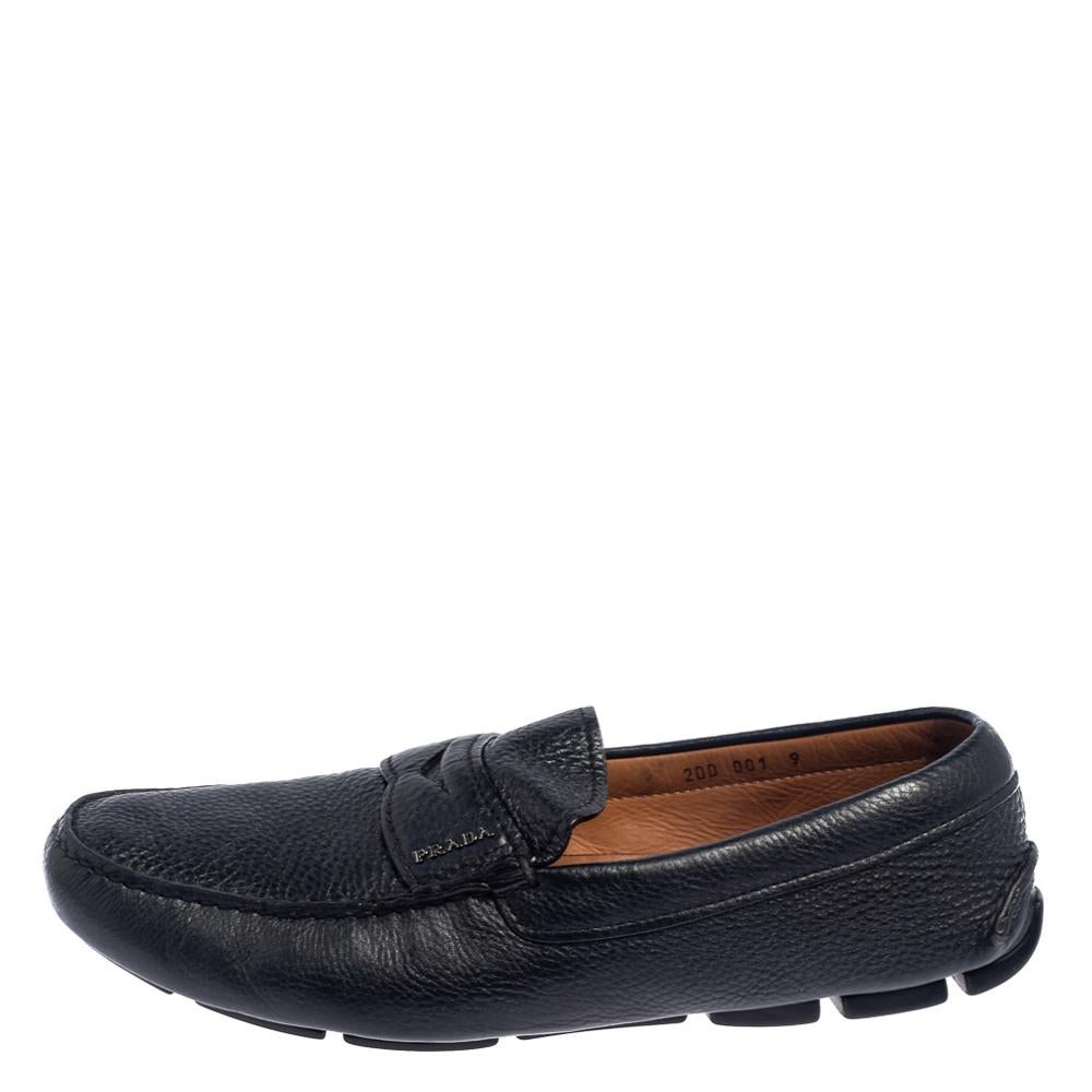 Men's Prada Blue Leather Penny Slip On Loafers Size 43 For Sale