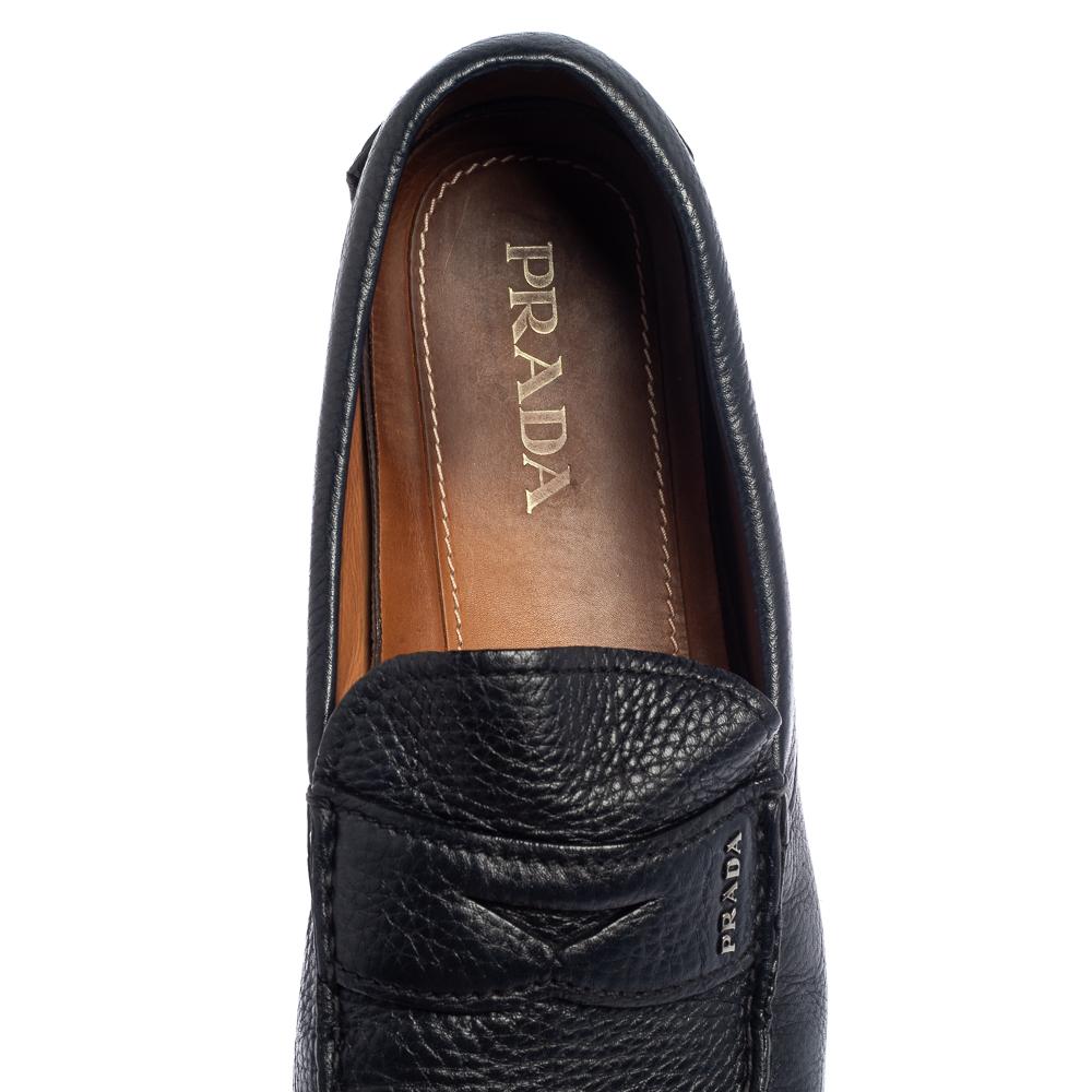Prada Blue Leather Penny Slip On Loafers Size 43 For Sale 1