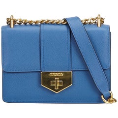 Prada Blue  Leather Saffiano Crossbody Bag Italy