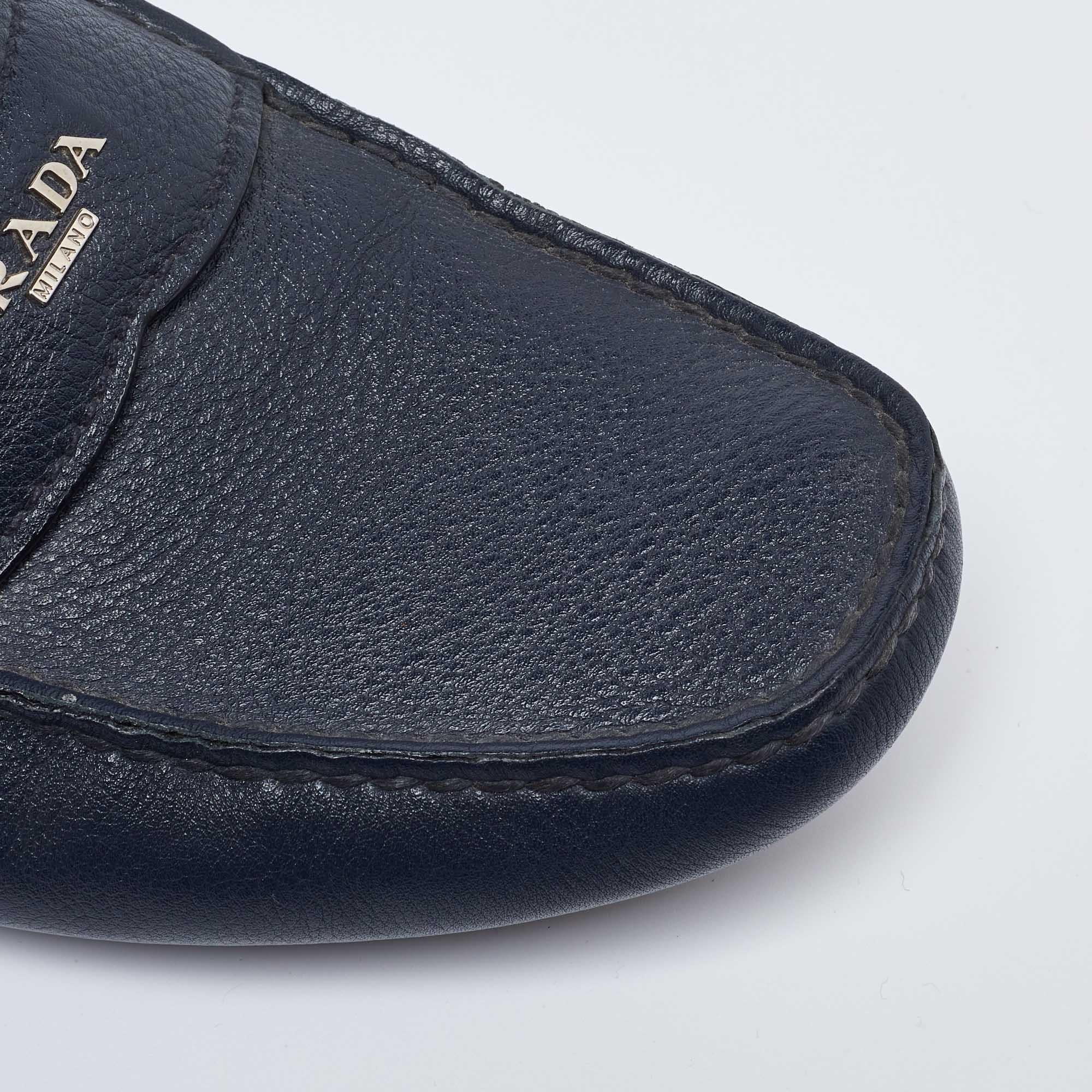 Prada Blue Leather Slip On Loafers Size 40 2