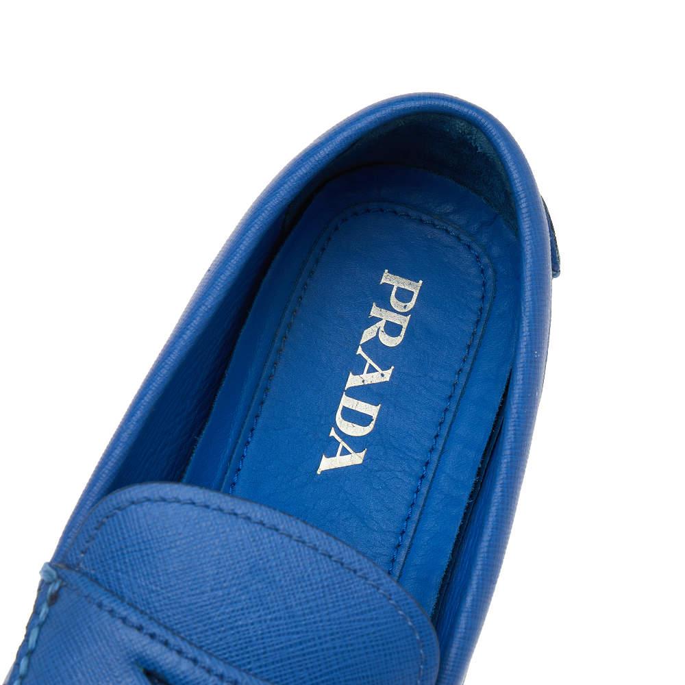 Men's Prada Blue Leather Slip On Loafers Size 41 For Sale