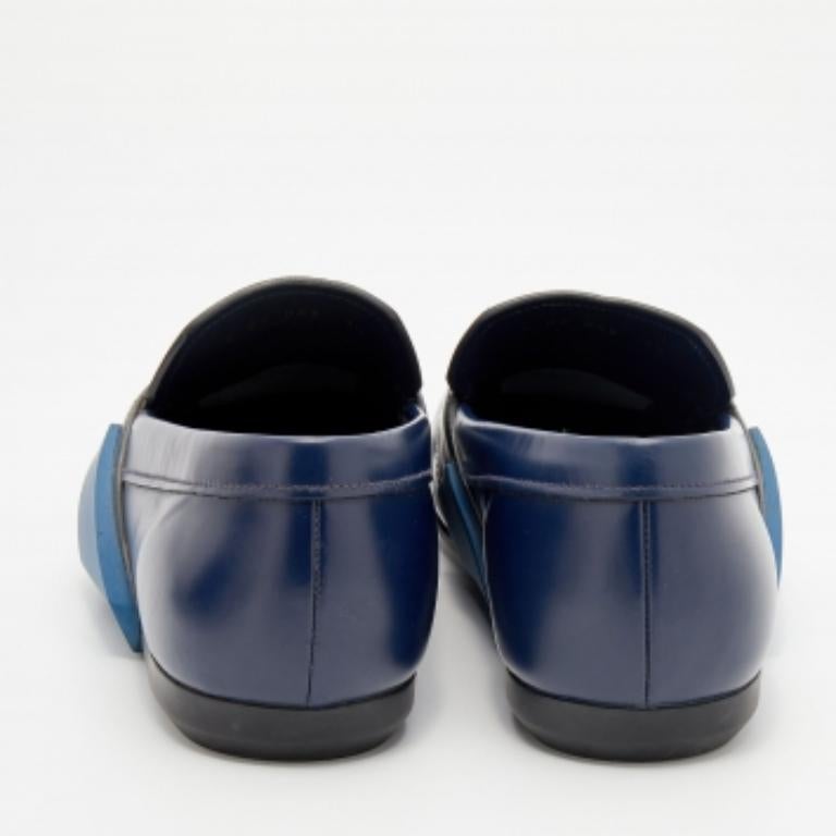 Prada Blue Leather Slip on Loafers Size 41.5 For Sale 1