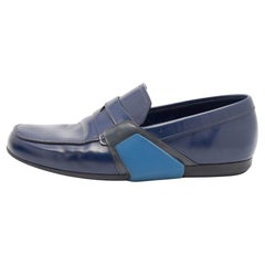 Prada Blue Leather Slip on Loafers Size 41.5