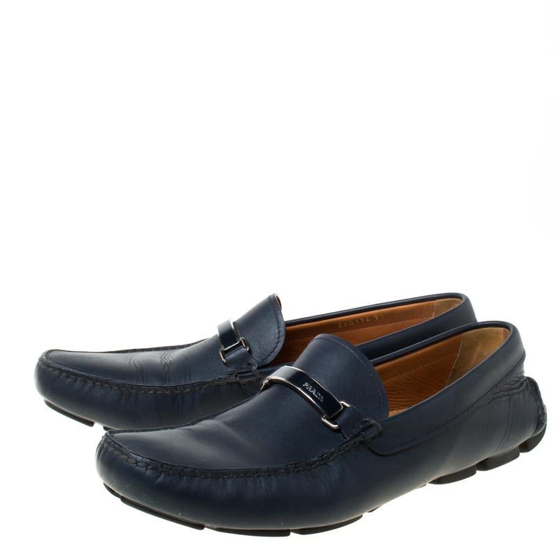 Prada Blue Leather Slip On Loafers Size 43.5 2
