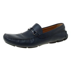 Prada Blue Leather Slip On Loafers Size 43.5