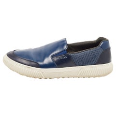 Prada Blue Leather Slip On Sneakers Size 44.5