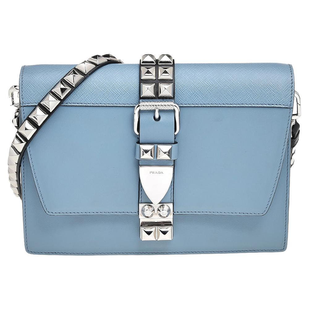 Prada Blue Leather Studded Elektra Crossbody Bag