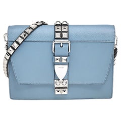Used Prada Blue Leather Studded Elektra Crossbody Bag