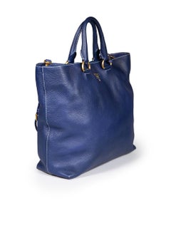 Prada Blue Leather Vitello Daino Medium Tote