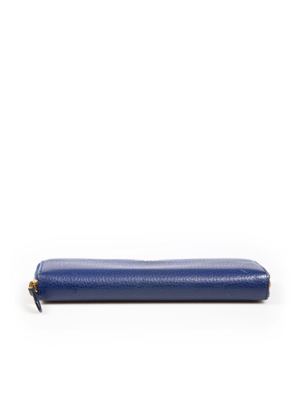 Women's Prada Blue Leather Zip-Around Wallet For Sale