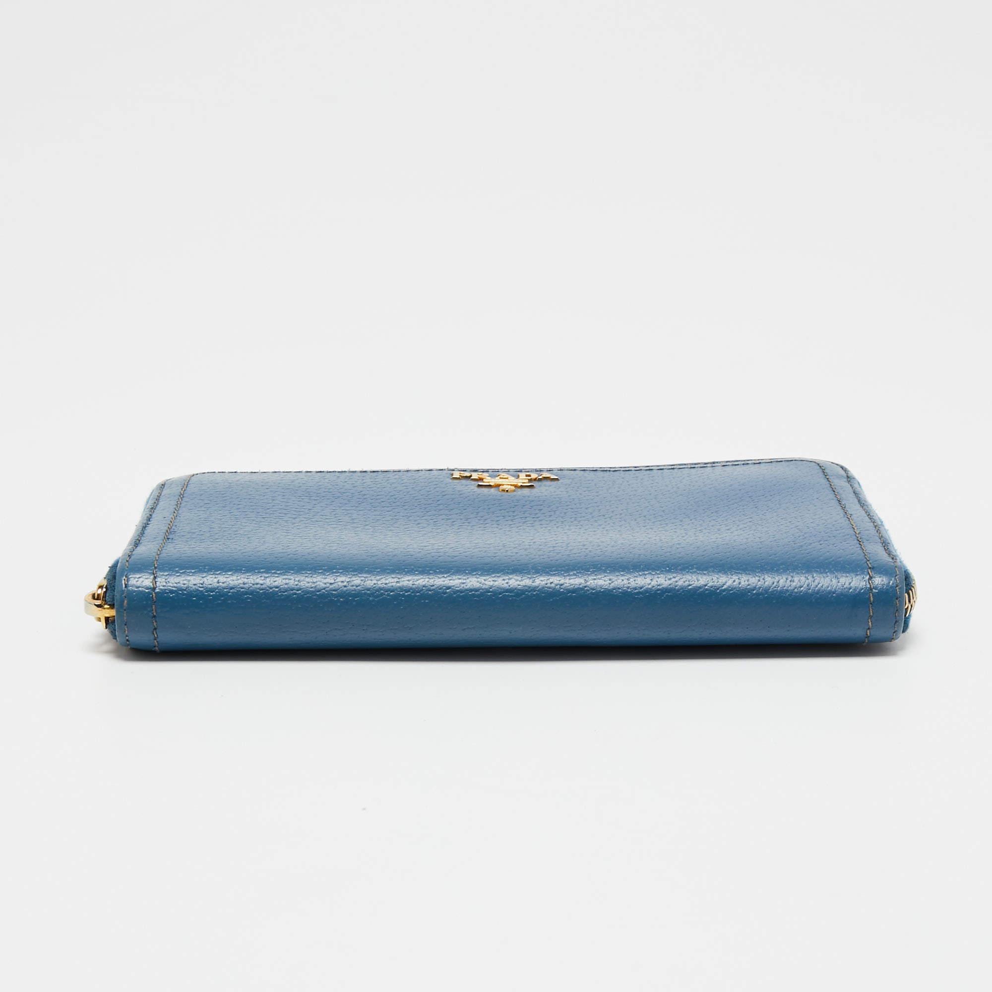 Women's Prada Blue Leather Zip Around Wallet