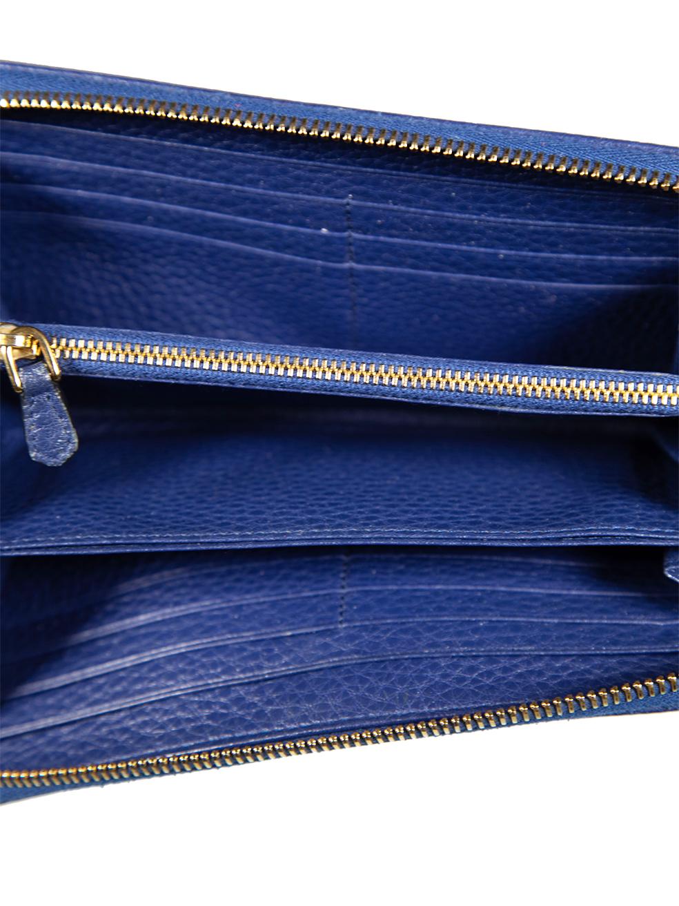 Prada Blue Leather Zip-Around Wallet For Sale 1