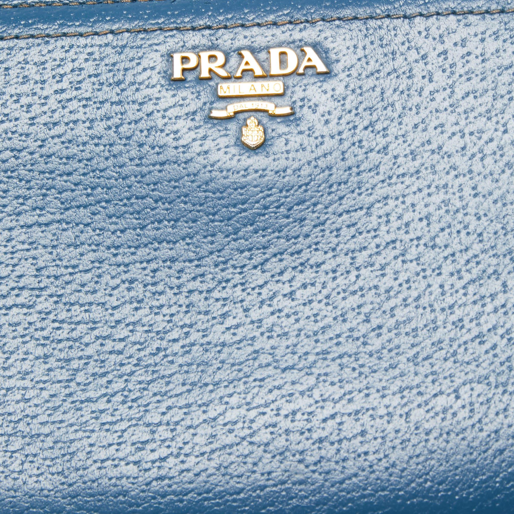 Prada Blue Leather Zip Around Wallet 1