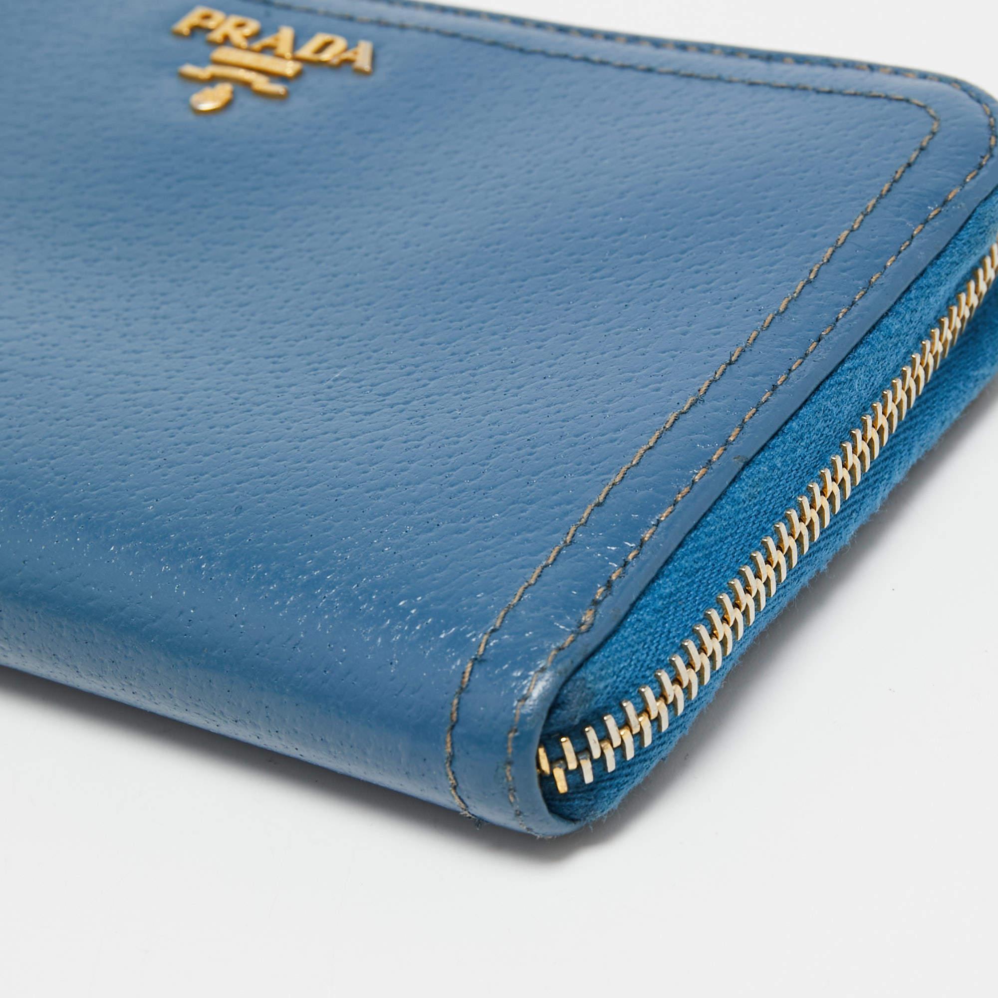 Prada Blue Leather Zip Around Wallet 2