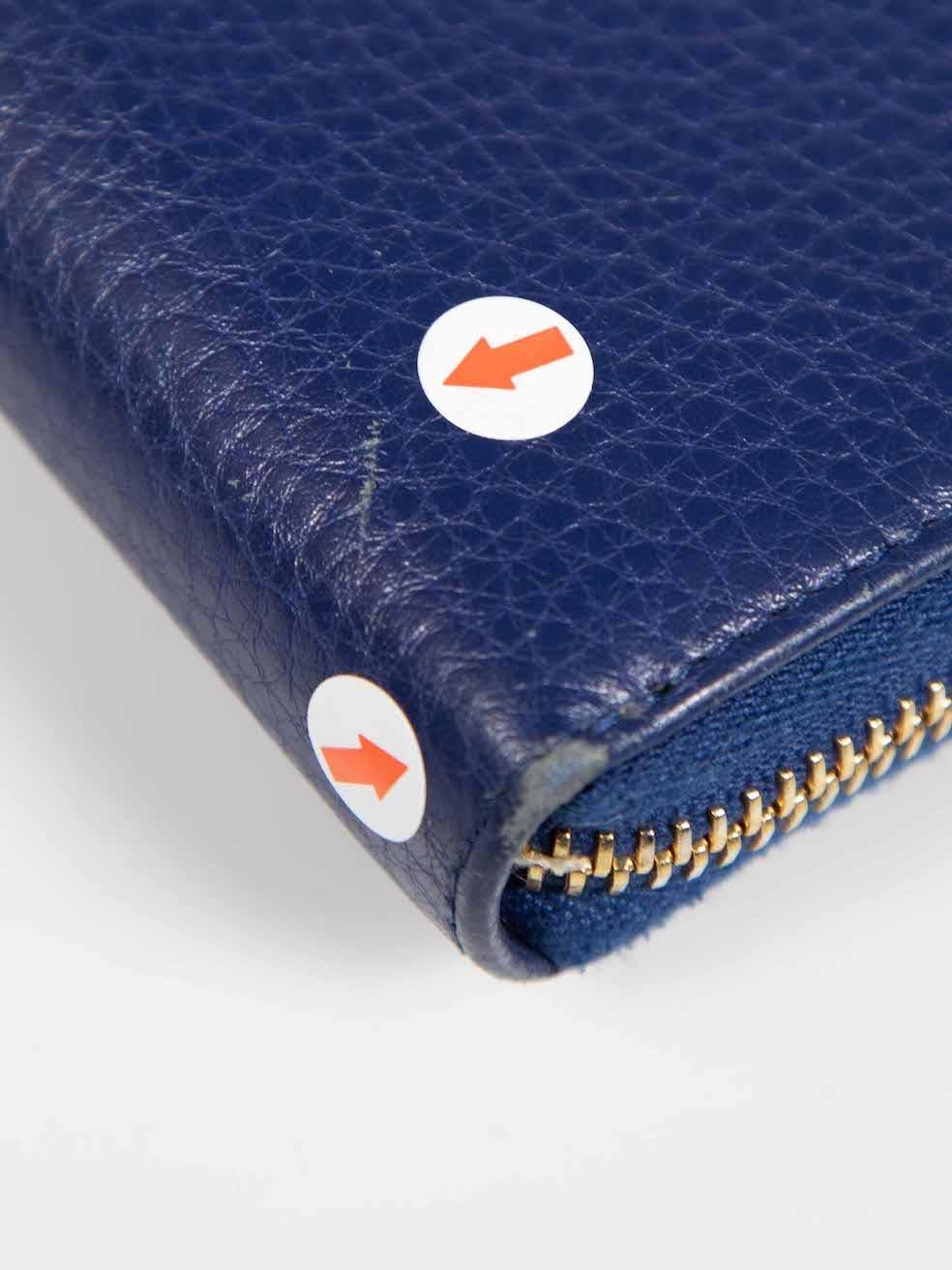 Prada Blue Leather Zip-Around Wallet For Sale 3