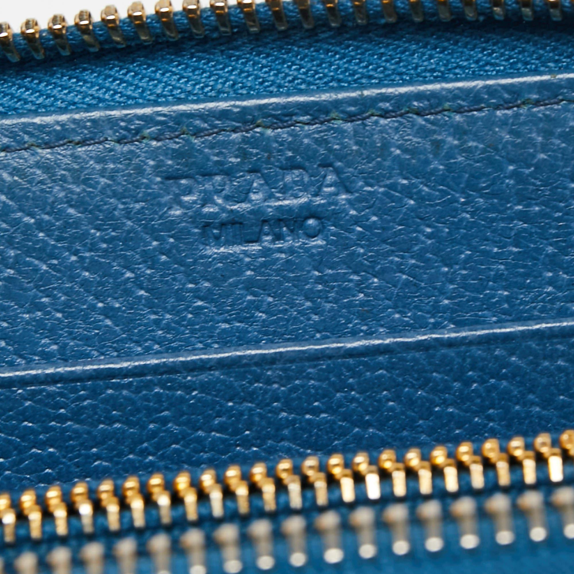 Prada Blue Leather Zip Around Wallet 3