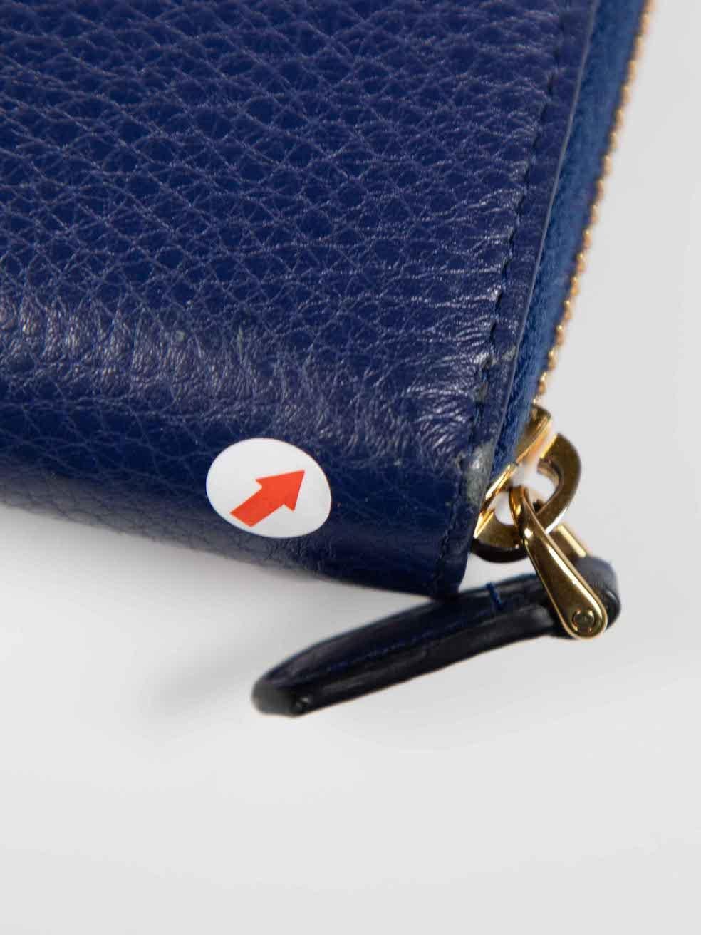 Prada Blue Leather Zip-Around Wallet For Sale 4