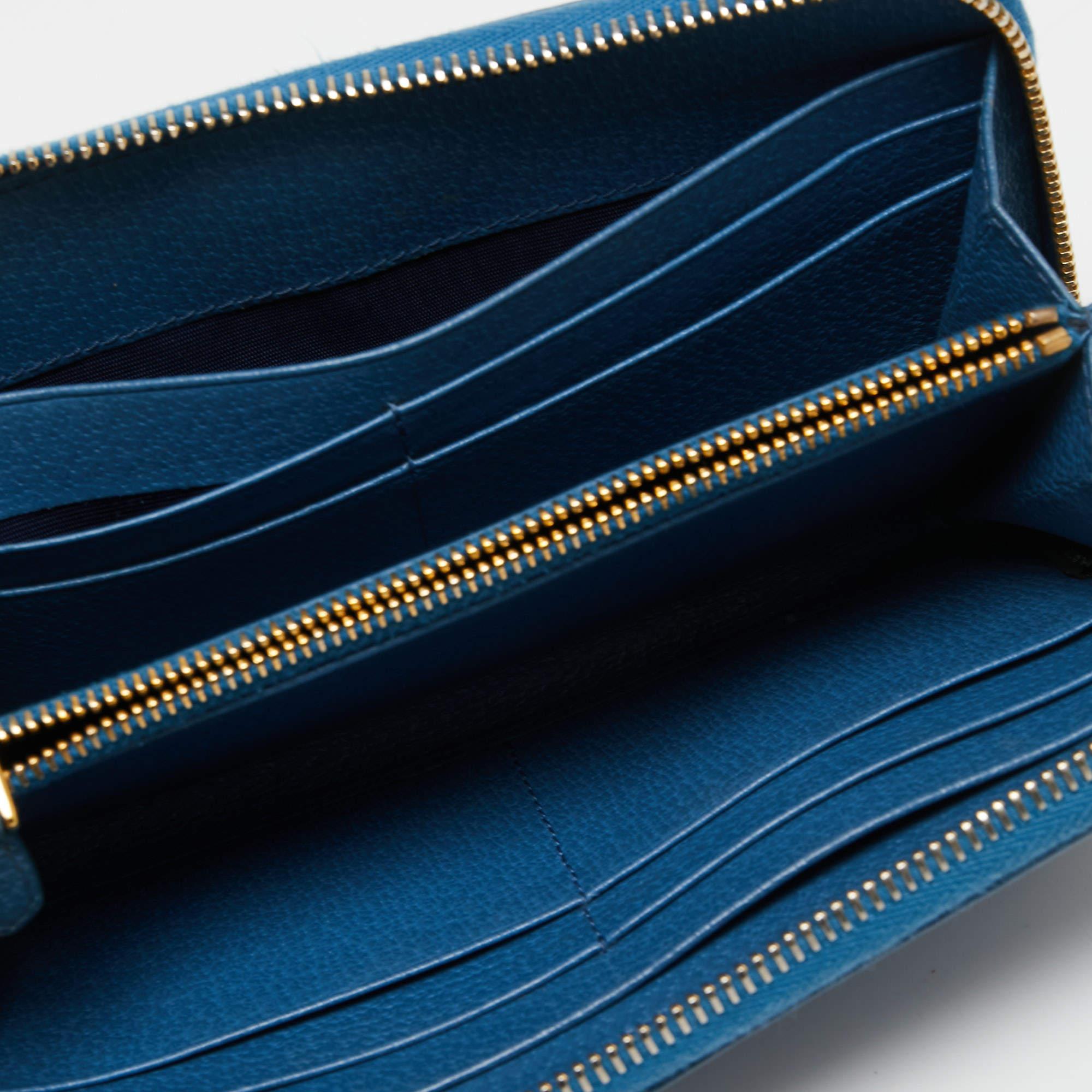 Prada Blue Leather Zip Around Wallet 4