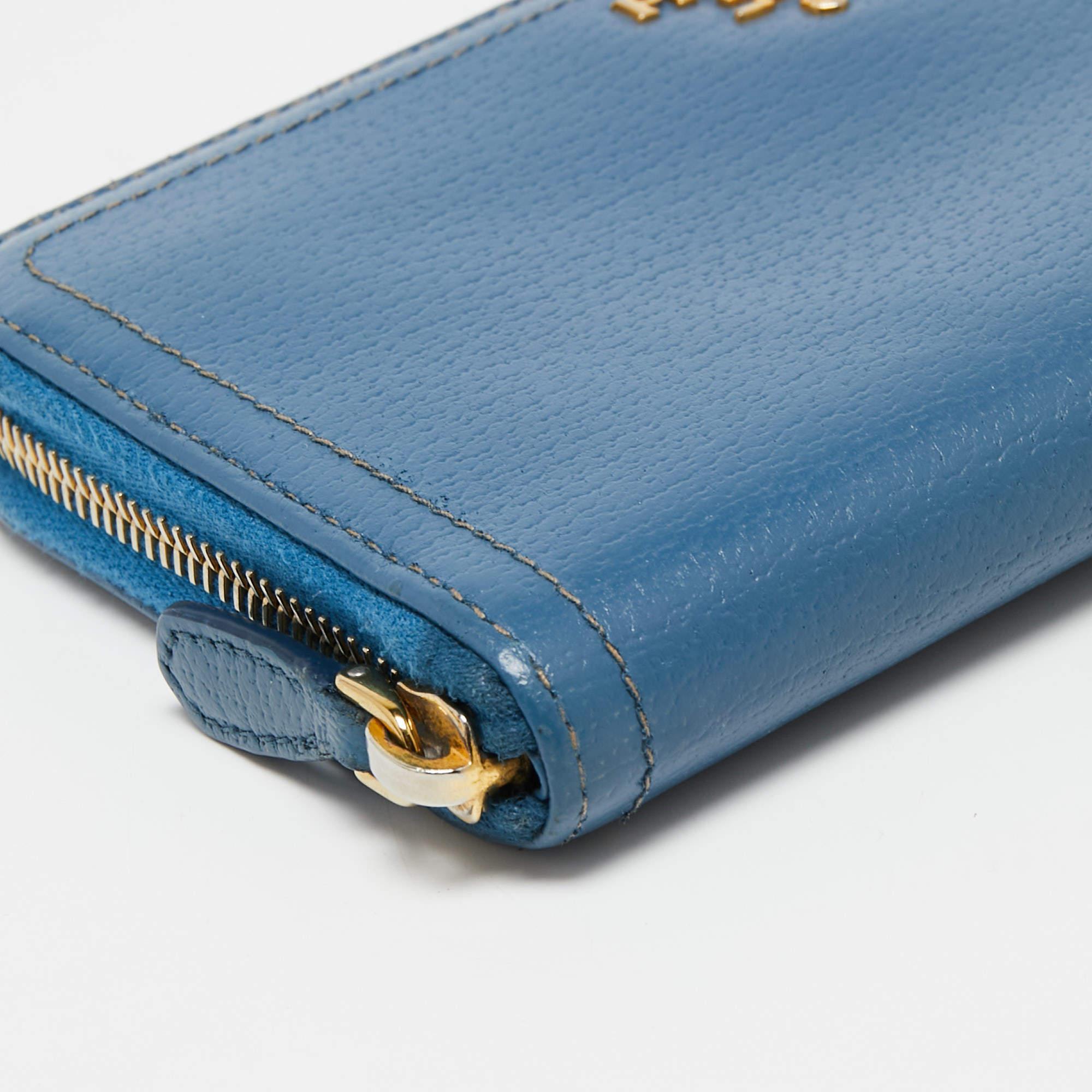 Prada Blue Leather Zip Around Wallet 5