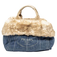 Prada Blue Limited Edition Large Fur Canapa Tote